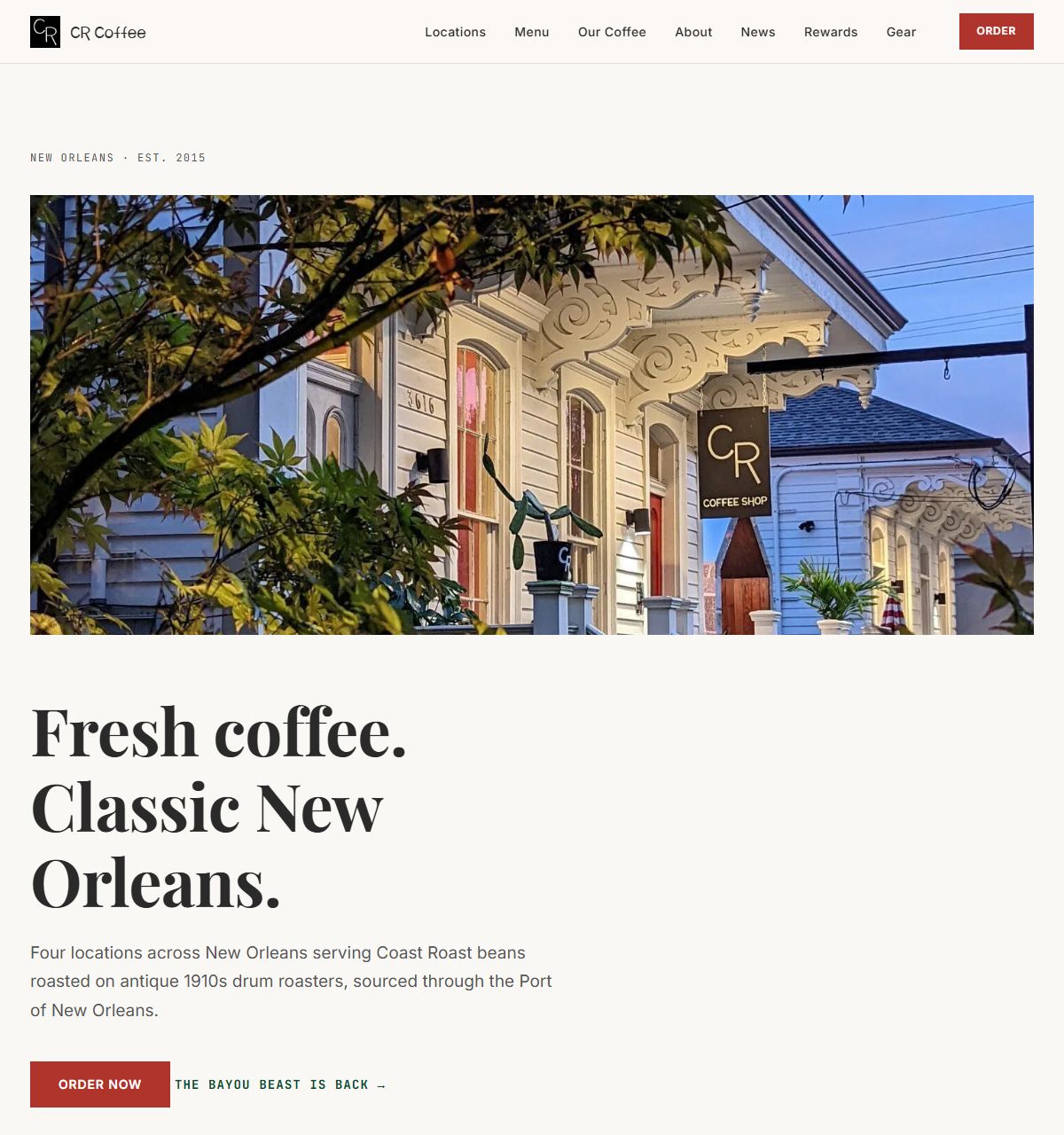 The crcoffeenola.com homepage.