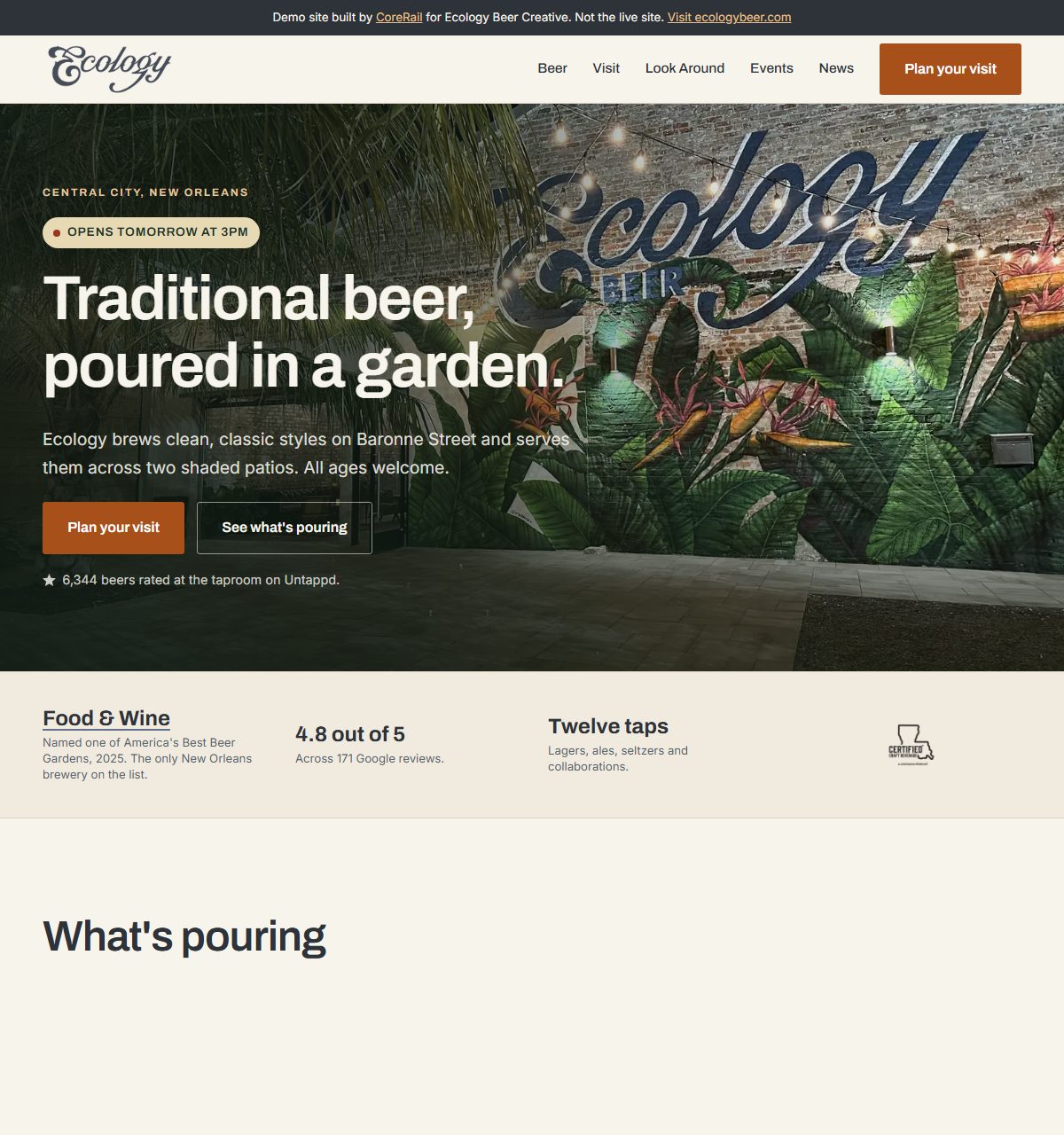 The Ecology Beer demo homepage.
